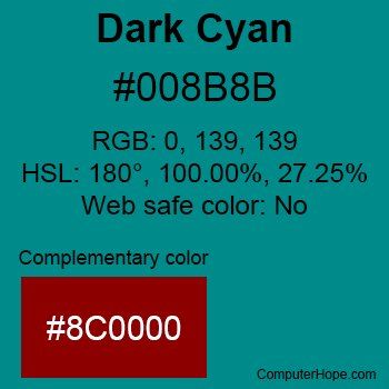 Example of DarkCyan color or HTML color code #008B8B.
