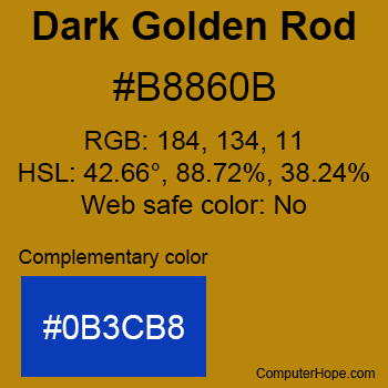 Example of DarkGoldenRod color or HTML color code #B8860B.