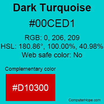 Example of DarkTurquoise color or HTML color code #00CED1.