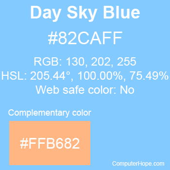 Example of Day Sky Blue color or HTML color code #82CAFF with complementary color #FFB682.
