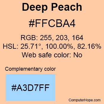 Example of Deep Peach color or HTML color code #FFCBA4.
