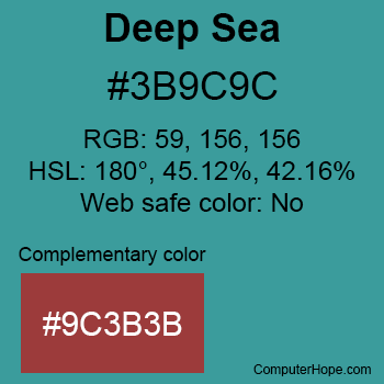 Example of Deep Sea color or HTML color code #3B9C9C with complementary color #9C3B3B.