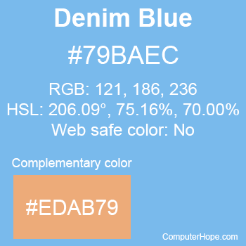 Example of Denim Blue color or HTML color code #79BAEC with complementary color #EDAB79.