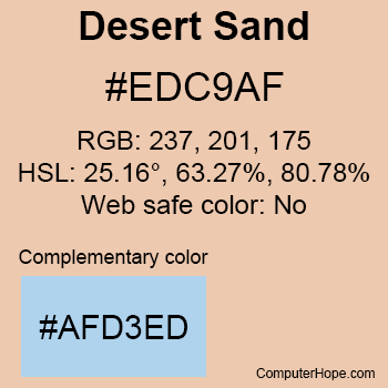 Example of Desert Sand color or HTML color code #EDC9AF.