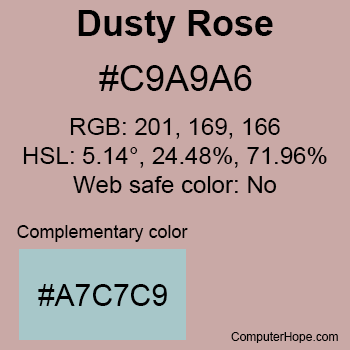 Example of Dusty Rose color or HTML color code #C9A9A6.