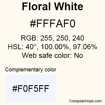 Example of FloralWhite color or HTML color code #FFFAF0.