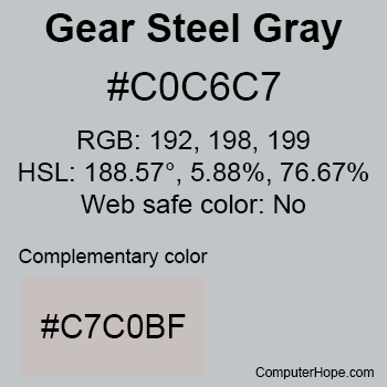 Example of Gear Steel Gray color or HTML color code #C0C6C7.