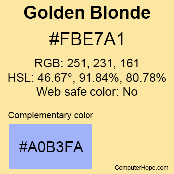Example of Golden Blonde color or HTML color code #FBE7A1.