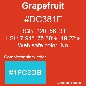 Example of Grapefruit color or HTML color code #DC381F with complementary color #1FC2DB.