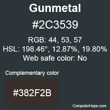 Example of Gunmetal color or HTML color code #2C3539 with complementary color #382F2B.