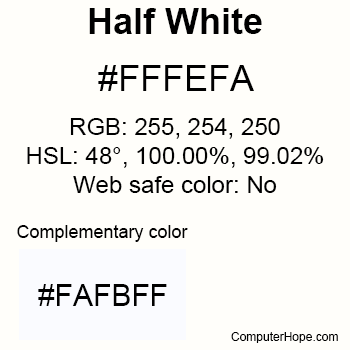 Example of Half White color or HTML color code #FFFEFA.