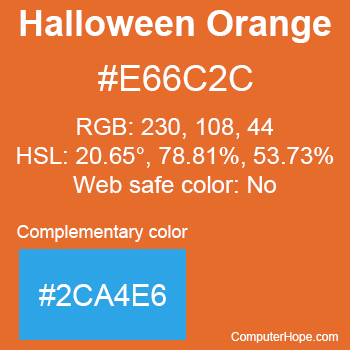 Example of Halloween Orange color or HTML color code #E66C2C with complementary color #2CA4E6.
