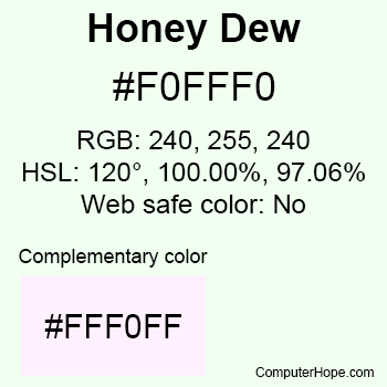 Example of HoneyDew color or HTML color code #F0FFF0.