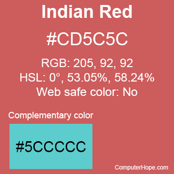 Example of IndianRed color or HTML color code #CD5C5C with complementary color #5CCCCC.