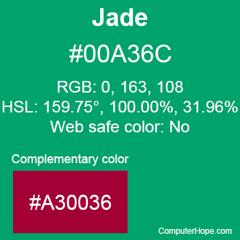 Example of Jade color or HTML color code #00A36C.