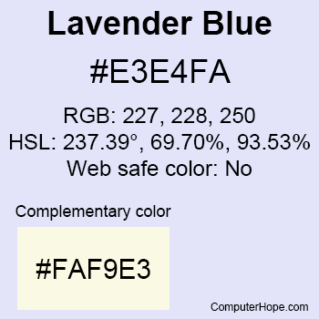 Example of Lavender Blue color or HTML color code #E3E4FA.