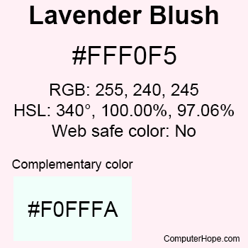 Example of LavenderBlush color or HTML color code #FFF0F5.
