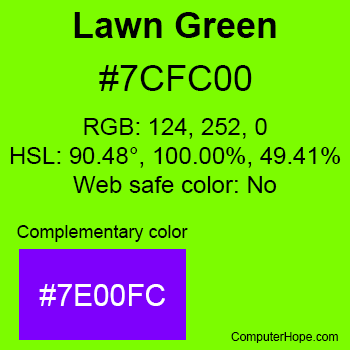 Example of LawnGreen color or HTML color code #7CFC00.