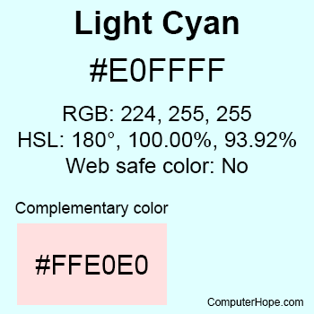 Example of LightCyan color or HTML color code #E0FFFF.