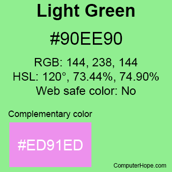 Example of LightGreen color or HTML color code #90EE90 with complementary color #ED91ED.