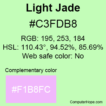 Example of Light Jade color or HTML color code #C3FDB8.
