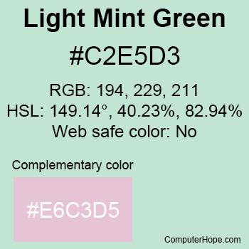 Example of Light Mint Green color or HTML color code #C2E5D3.