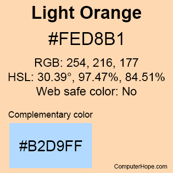 Example of Light Orange color or HTML color code #FED8B1.