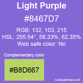 Example of Light Purple color or HTML color code #8467D7 with complementary color #B8D667.