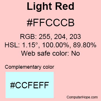 Example of Light Red color or HTML color code #FFCCCB.