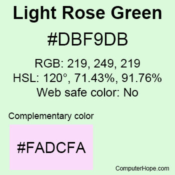 Example of Light Rose Green color or HTML color code #DBF9DB.