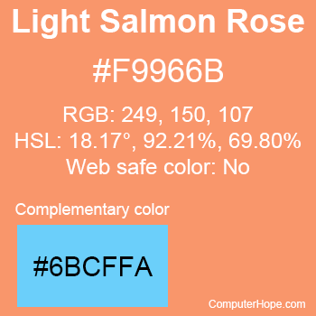 Example of Light Salmon Rose color or HTML color code #F9966B with complementary color #6BCFFA.