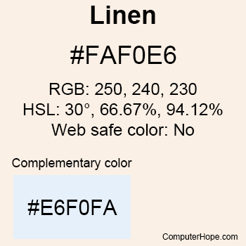 Example of Linen color or HTML color code #FAF0E6.