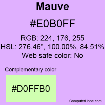 Example of Mauve color or HTML color code #E0B0FF.