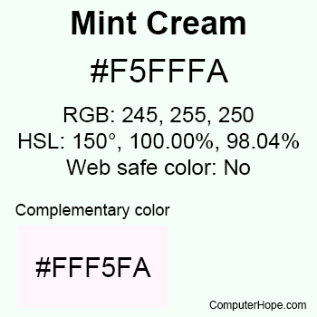 Example of MintCream color or HTML color code #F5FFFA.
