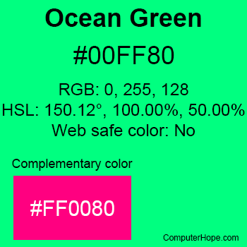 Example of Ocean Green color or HTML color code #00FF80.