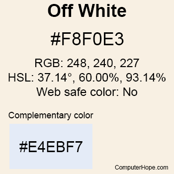 Example of Off White color or HTML color code #F8F0E3.