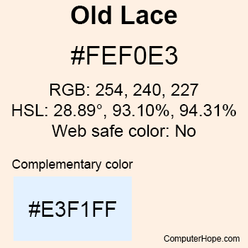 Example of OldLace color or HTML color code #FEF0E3.