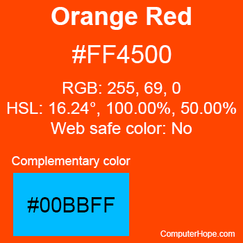 Example of OrangeRed color or HTML color code #FF4500.