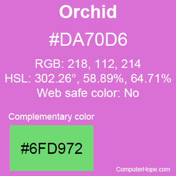 Example of Orchid color or HTML color code #DA70D6 with complementary color #6FD972.