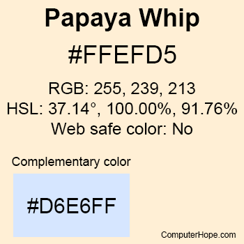 Example of PapayaWhip color or HTML color code #FFEFD5.