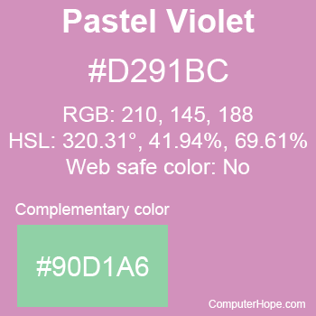 Example of Pastel Violet color or HTML color code #D291BC with complementary color #90D1A6.