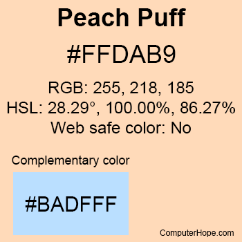 Example of PeachPuff color or HTML color code #FFDAB9.
