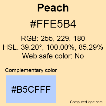 Example of Peach color or HTML color code #FFE5B4.