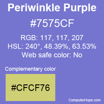 Example of Periwinkle Purple color or HTML color code #7575CF with complementary color #CFCF76.