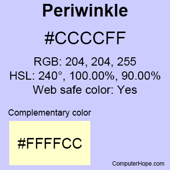 Example of Periwinkle color or HTML color code #CCCCFF.