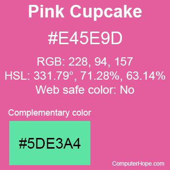 Example of Pink Cupcake color or HTML color code #E45E9D with complementary color #5DE3A4.