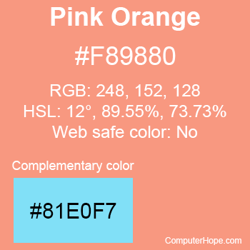 Example of Pink Orange color or HTML color code #F89880 with complementary color #81E0F7.