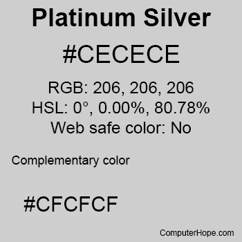 Example of Platinum Silver color or HTML color code #CECECE.