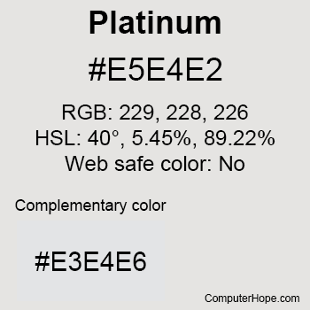 Example of Platinum color or HTML color code #E5E4E2.