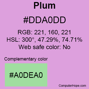 Example of Plum color or HTML color code #DDA0DD.